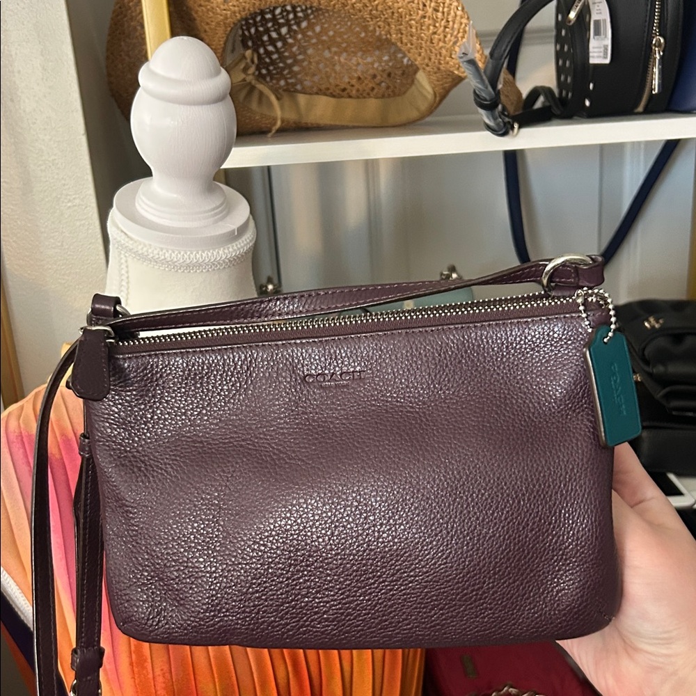 Coach Burgundy Wine Pebbled Leather Crossbody Bag — EUC